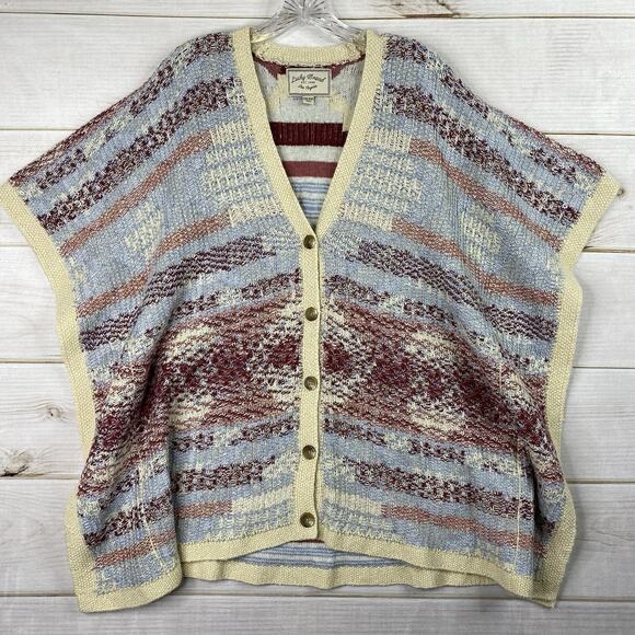 Lucky Brand Poncho Sweater Womens OS Aztec Southwestern Button Up Cardigan 90s - Picture 1 of 10